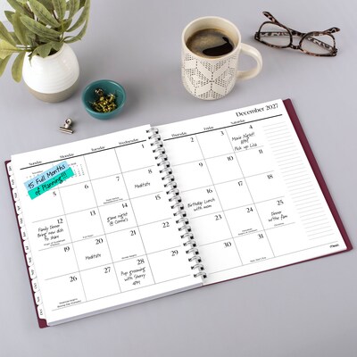 2027 Mead Essentials 9" x 11" Calendar Year Weekly & Monthly Planner, Plastic Cover, Burgundy (CRW630L5027)