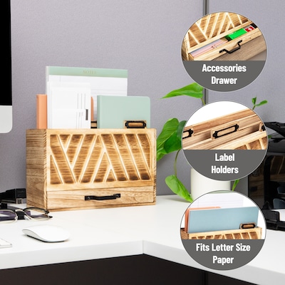 Mind Reader 3-Compartment Wood Desk Organizer, Brown (DESKMEMO-BRN)