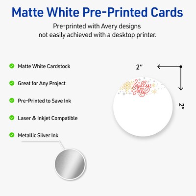 Avery Silver-Holly Sparkles Matte Blank Card, White, 120/Pack (S00-FHG)