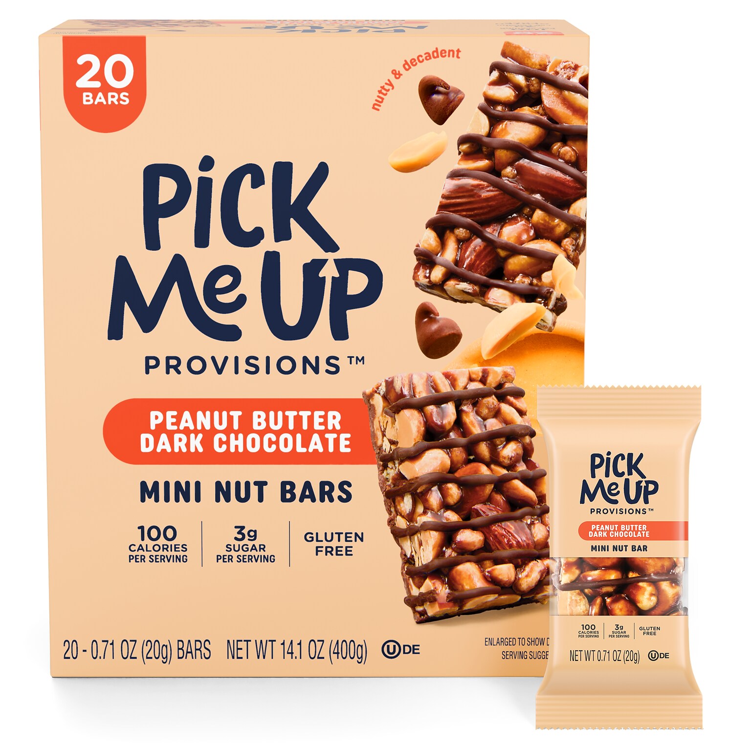 Pick Me Up Provisions™ Mini Gluten Free Peanut Butter Dark Chocolate Nut Bar, 0.7 oz., 20/Box (PM62796)