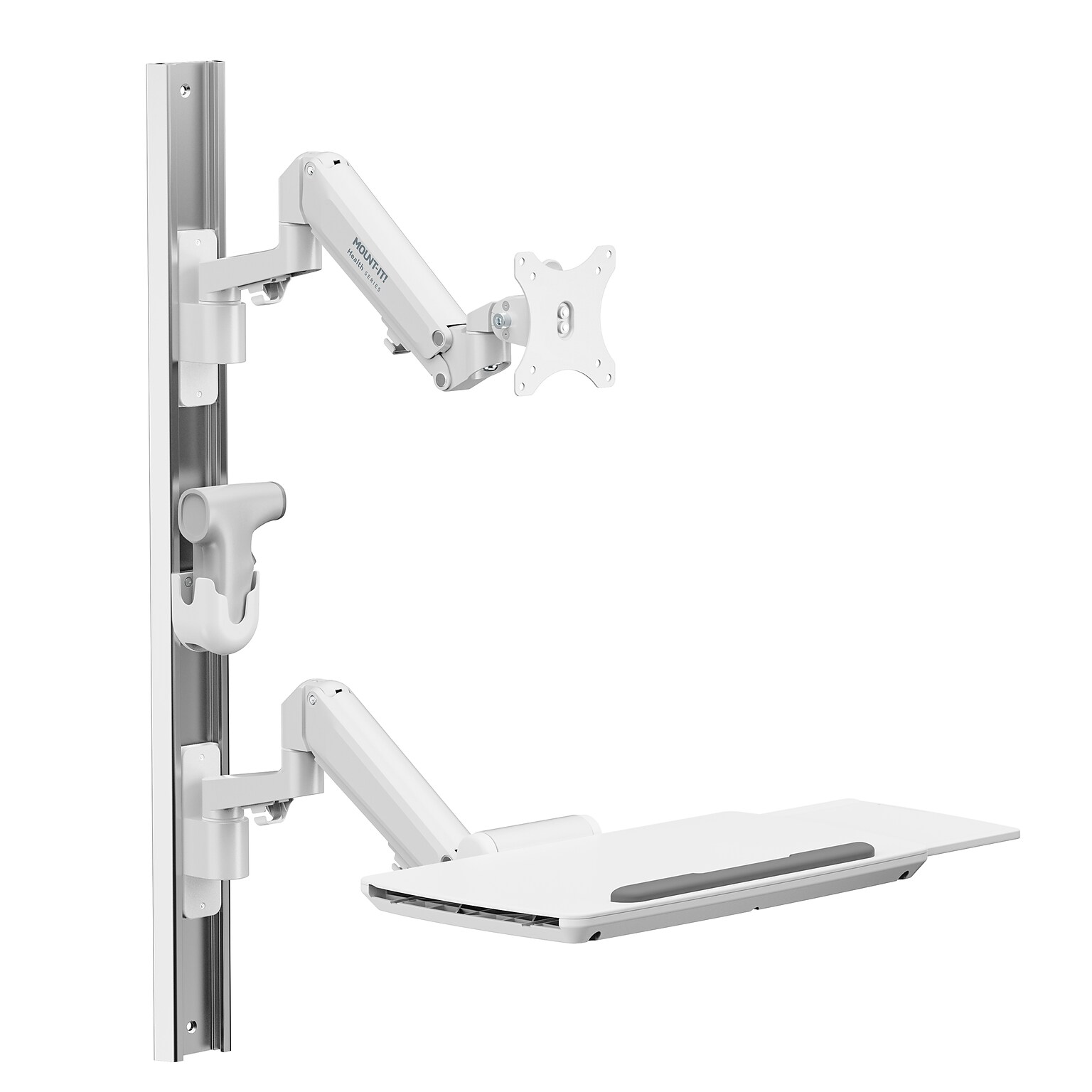 Mount-It! MedHub Wall Mounted, Flexible Workstation With WallTrack for Monitors up to 43, Matte White (MI-16002)