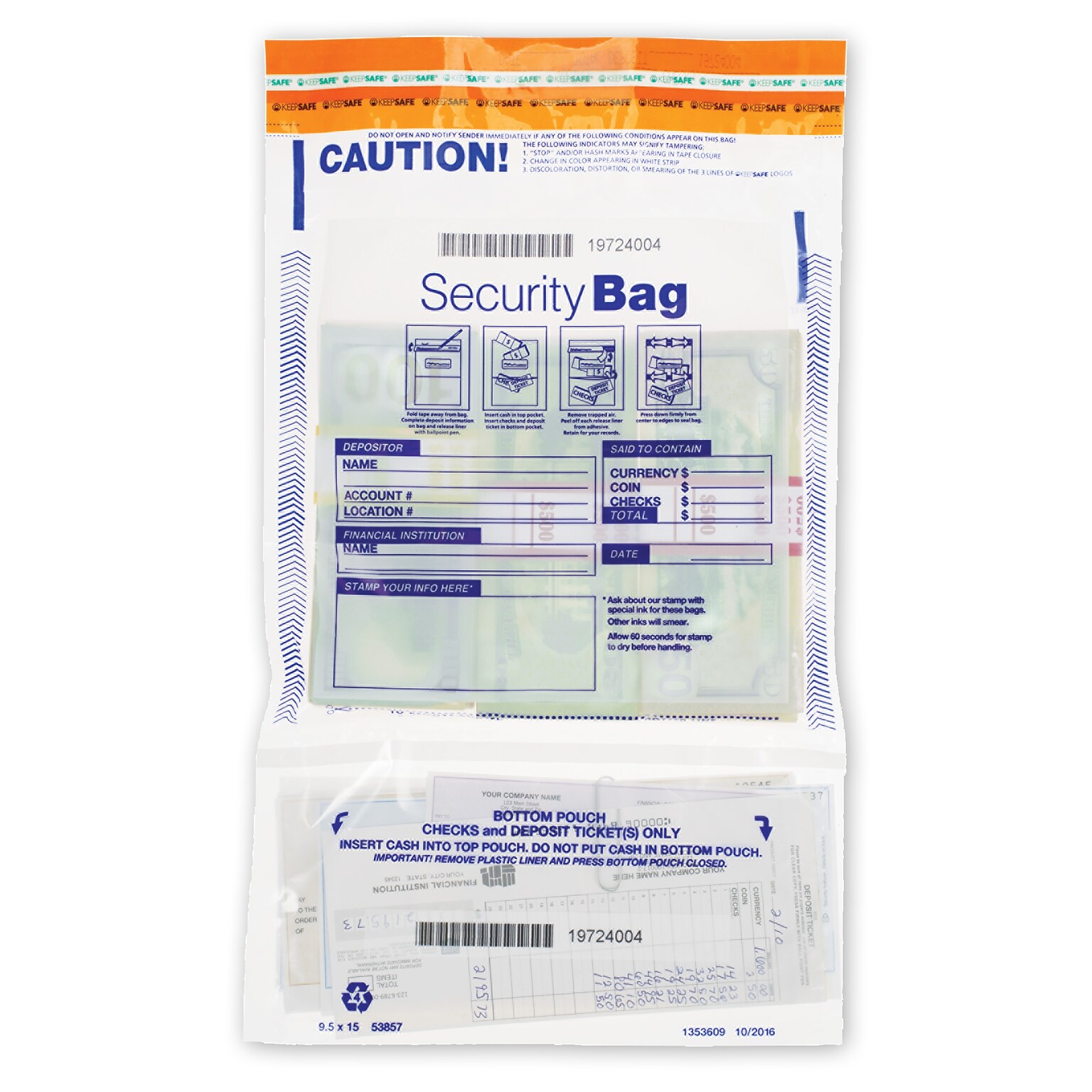 Dual Pocket Deposit Bag, Clear, 9 1/2 x 15, 100 per pack