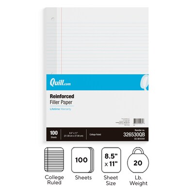 Quill Brand® College Ruled Reinforced Filler Paper, 8.5 x 11, 100 Sheets/Pack (TR16183)