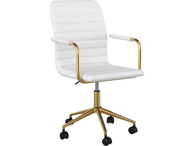 Martha Stewart Taytum Ergonomic Faux Leather Swivel Office Chair, White (CH142370WHGLD)