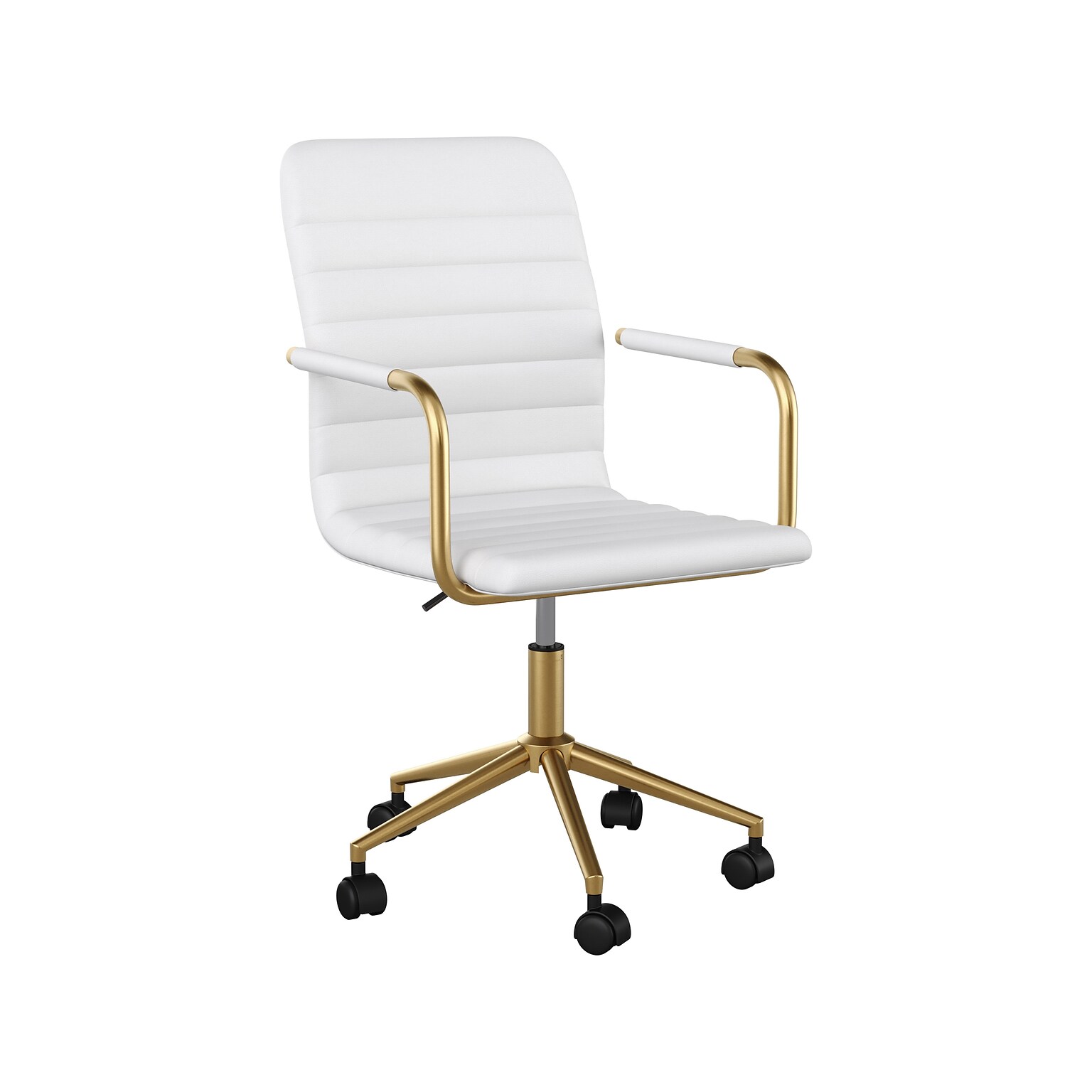 Martha Stewart Taytum Ergonomic Faux Leather Swivel Office Chair, White (CH142370WHGLD)