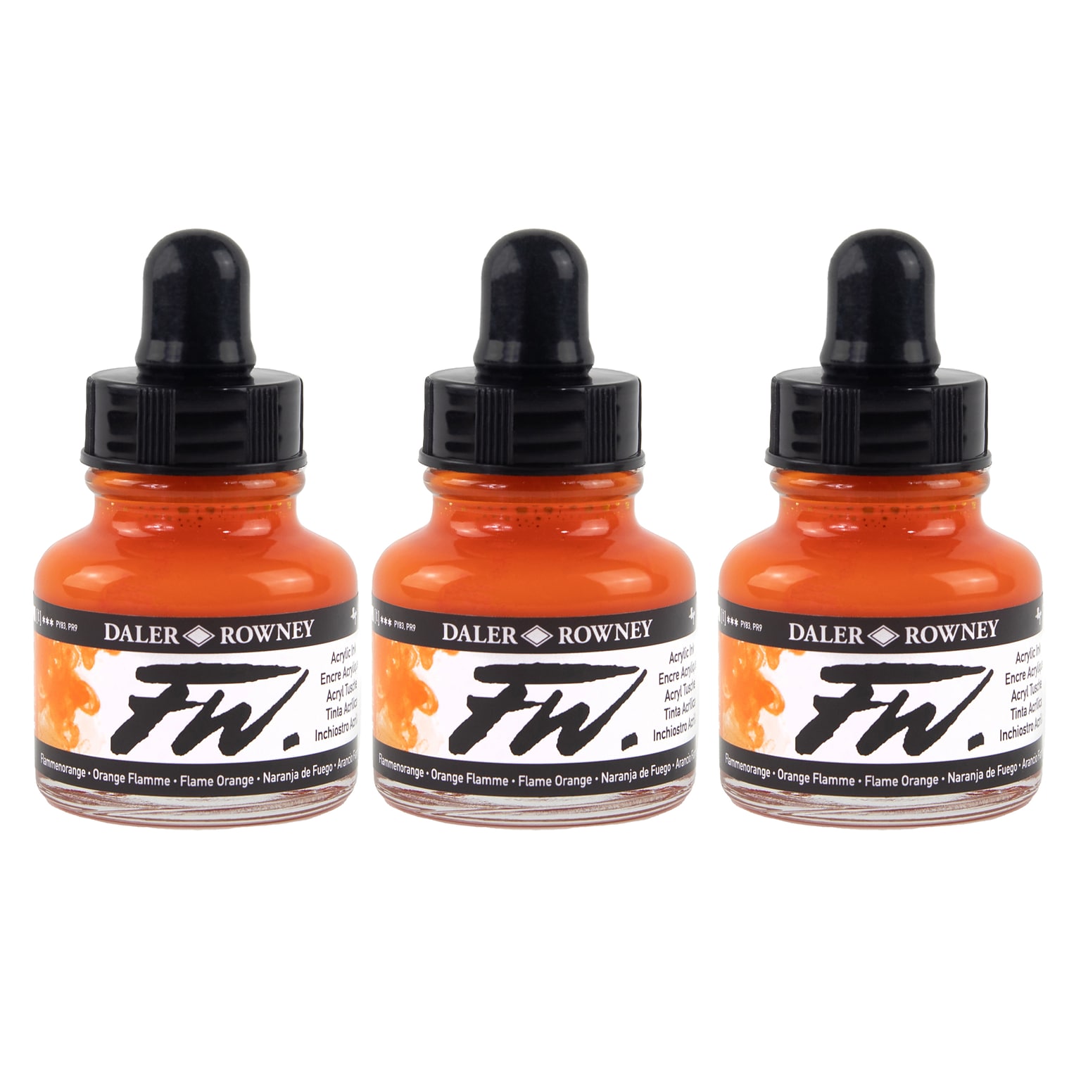 Daler-Rowney FW Acrylic Ink, Flame Orange, 29.5ml, 3/Bundle (DRW160029687-3)