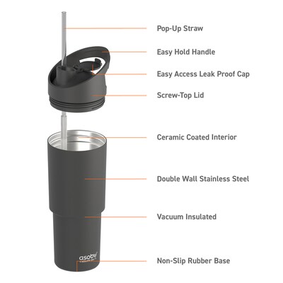 ASOBU Cosmic Stainless Steel Double Wall Insulated Water Bottle, 32 oz., Black, (ADNABF77BK)