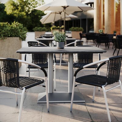 Flash Furniture Acadia Wooden Dining Table with Dual Column Base, 30D x 48W, Gray Faux Concrete/Silver Base (ST3048CGTB002S)