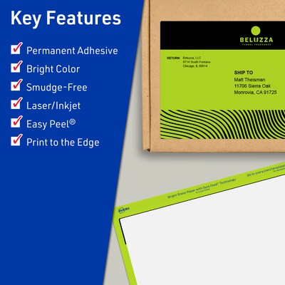 Avery Printable Rectangle Multipurpose Labels, 4.75 x 7.75, Bright Green, 20/Pack (94255)