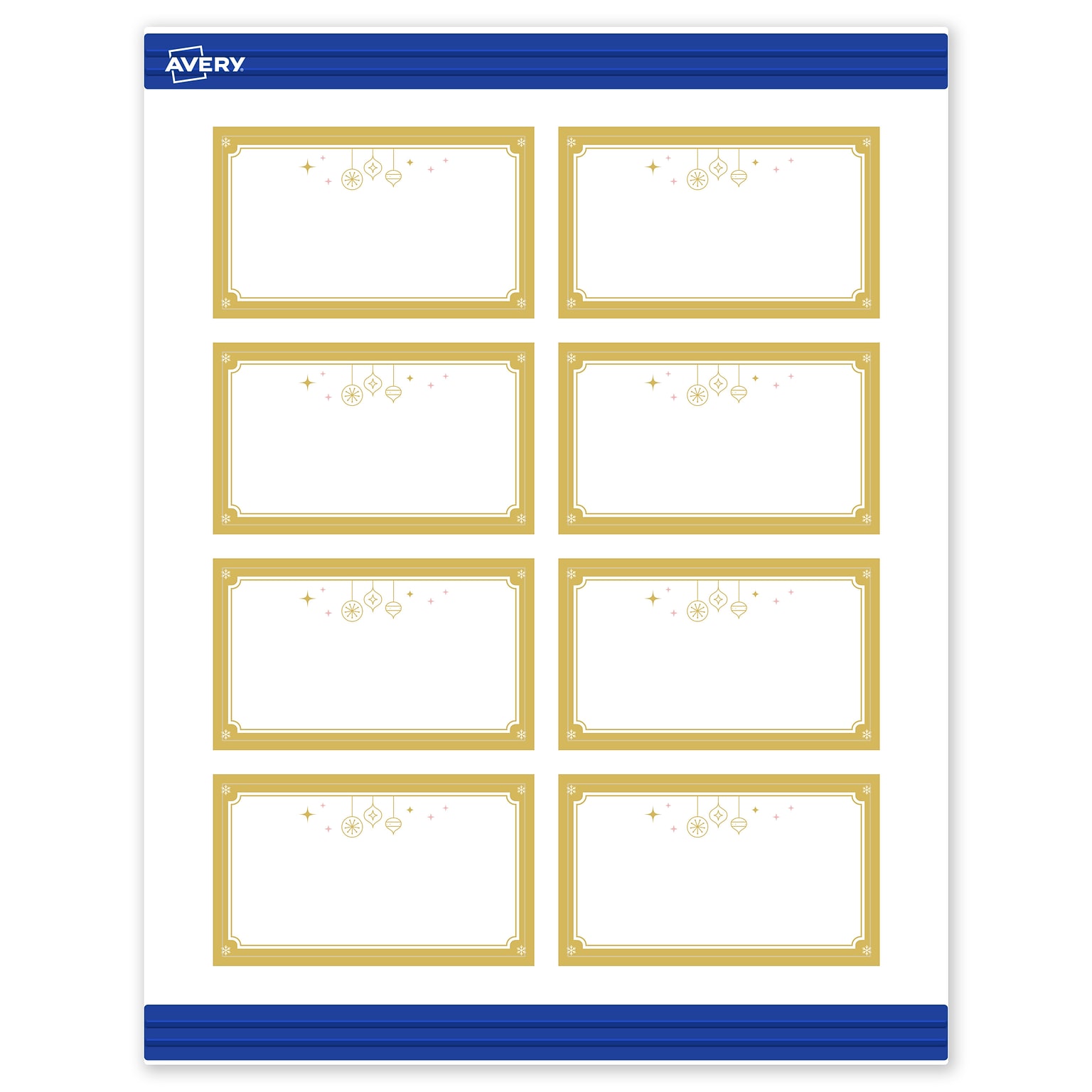 Avery Gold-Metallic Ornaments Matte Blank Card, White, 80/Pack (S00-FHC)