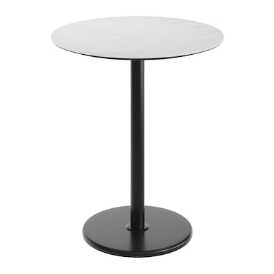 Flash Furniture Acadia 36 Round Wooden Dining Table with Round Base, White Faux Marble/Black Base (STRD36WMATR24B)