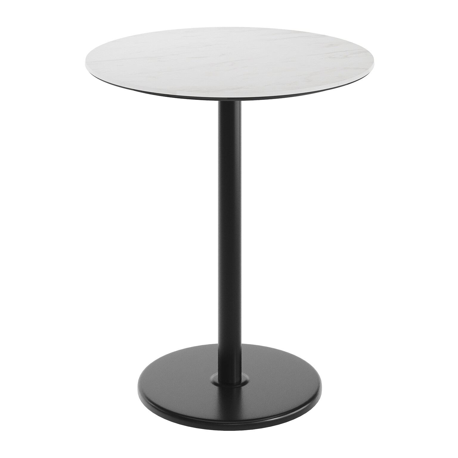 Flash Furniture Acadia 36 Round Wooden Dining Table with Round Base, White Faux Marble/Black Base (STRD36WMATR24B)