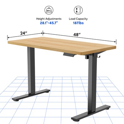FlexiSpot E2 48''W Electric Rectangular Adjustable Standing Desk, Maple/Black (E2B4824M)