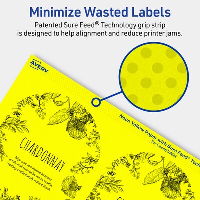 Avery Arched Laser/Inkjet Multipurpose Labels, 4.75" x 3.5", Neon Yellow (160/Box)