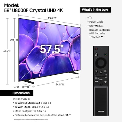 Samsung Crystal U8000F 58” Smart 4K UHD TV (UN58U8000FFXZA)