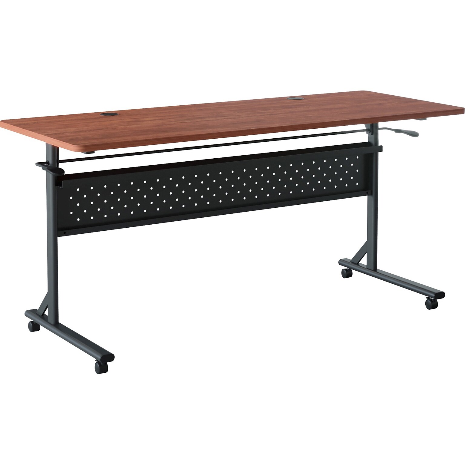 Lorell Shift 2.0 24W x 60D Foldable Flip & Nesting Mobile Table, Laminated, With Wheels, Cherry (LLR60762)