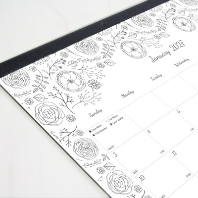 2027 Blueline DoodlePlan 10.875" x 17.75" Monthly Desk Pad Coloring Calendar, Black/White (C2917001-27)