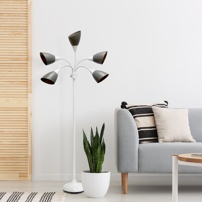 Simple Designs 67" White Metal Medusa Floor Lamp with 5 Adjustable Gray Cone Shades (LF2006-GOW)