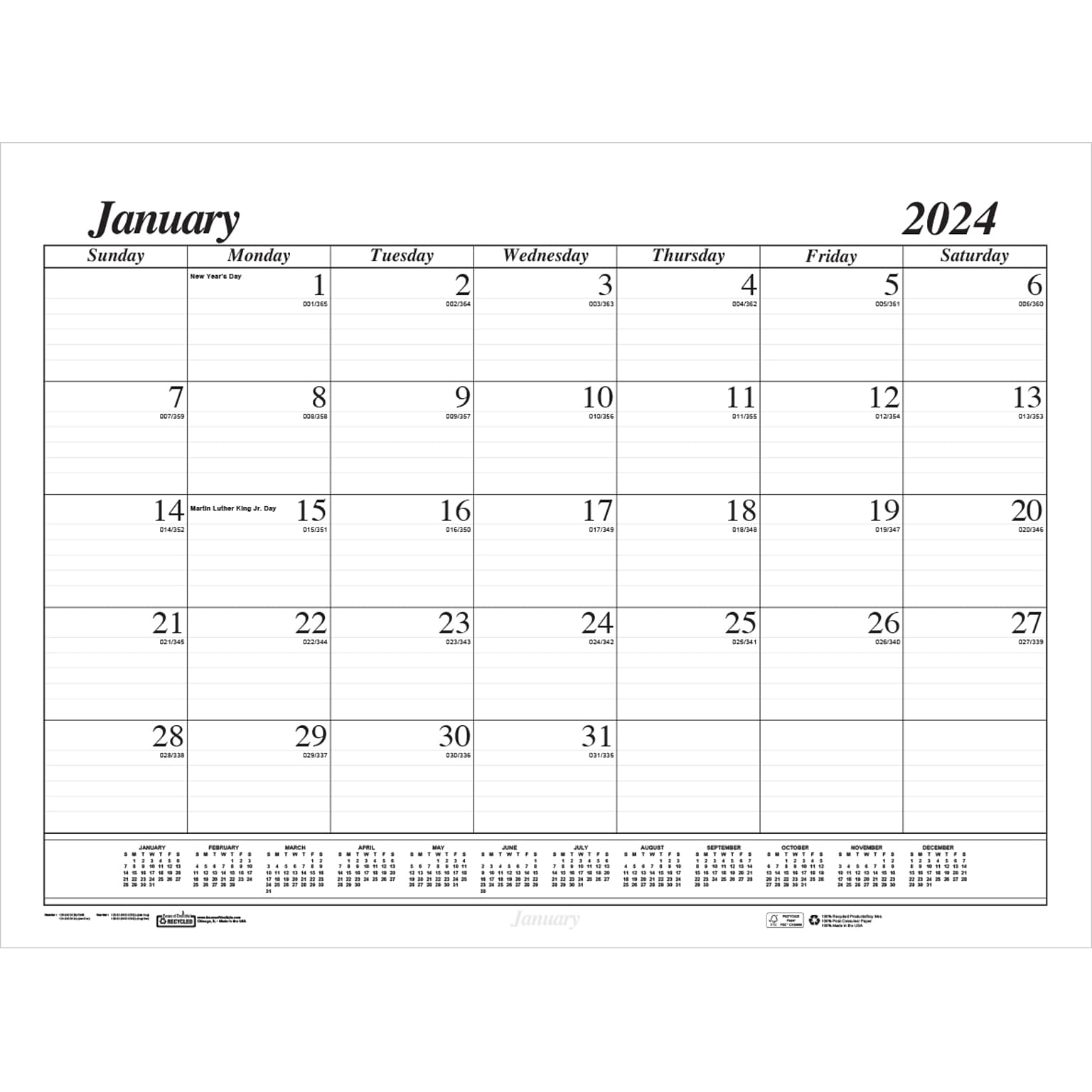 2024 House of Doolittle 17 x 22 Monthly Desk Pad Calendar Refill, White/Black (126-24)