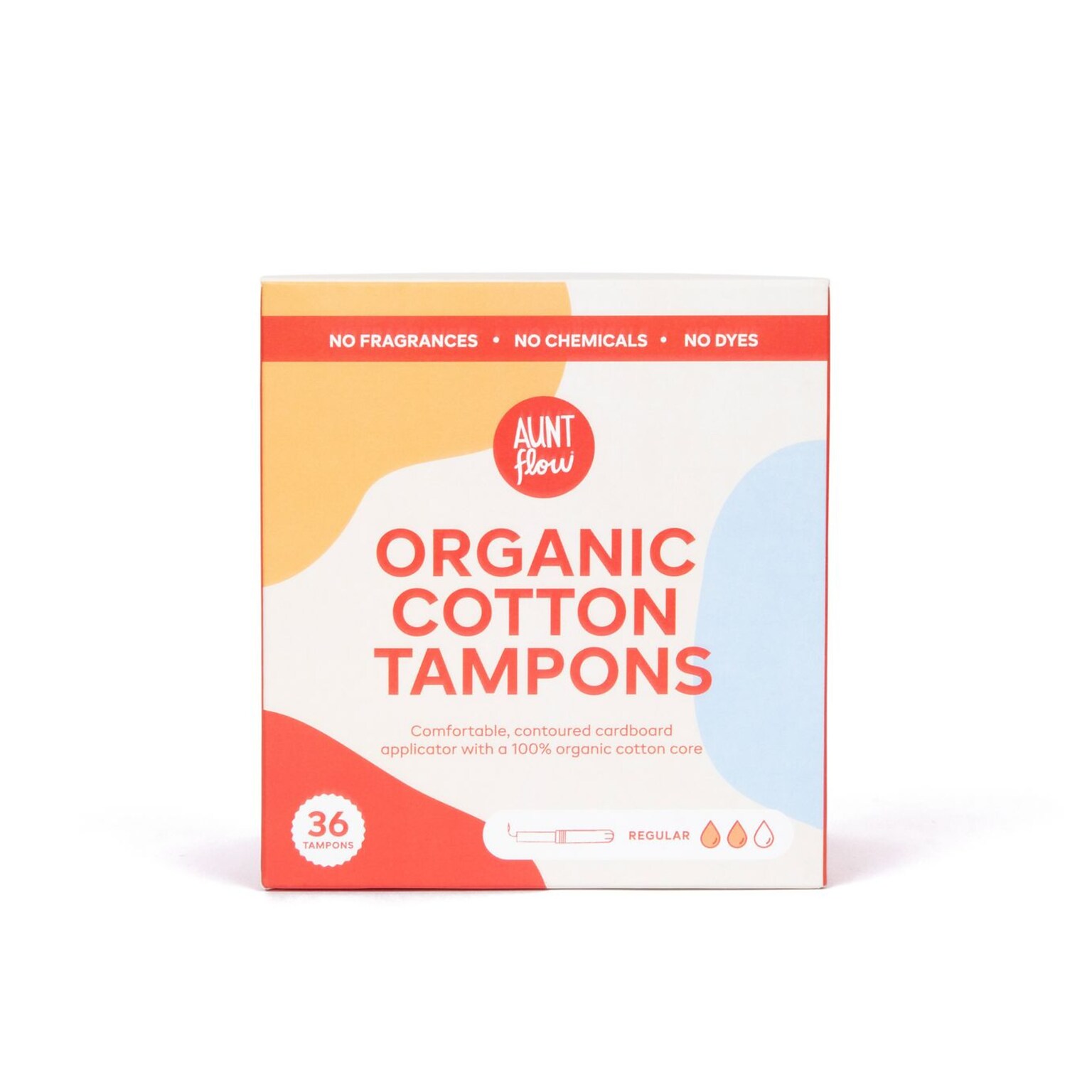 Aunt Flow Regular Absorbency Organic Cotton Tampons, Cardboard Applicator, 36/Box (TAMP-ORG-CMR-36)