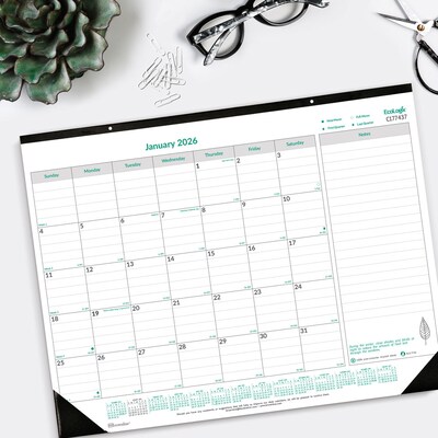 2026 Brownline EcoLogix 22" x 17" Monthly Desk or Wall Calendar, White/Green (C177437)