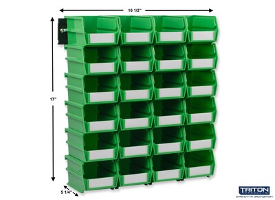Triton Products LocBin Small Stackable Plastic Storage Bin, 3 x 4.125x 5.375, 1.15 Qt., Green, 24/Pack (3-210GRNWS)