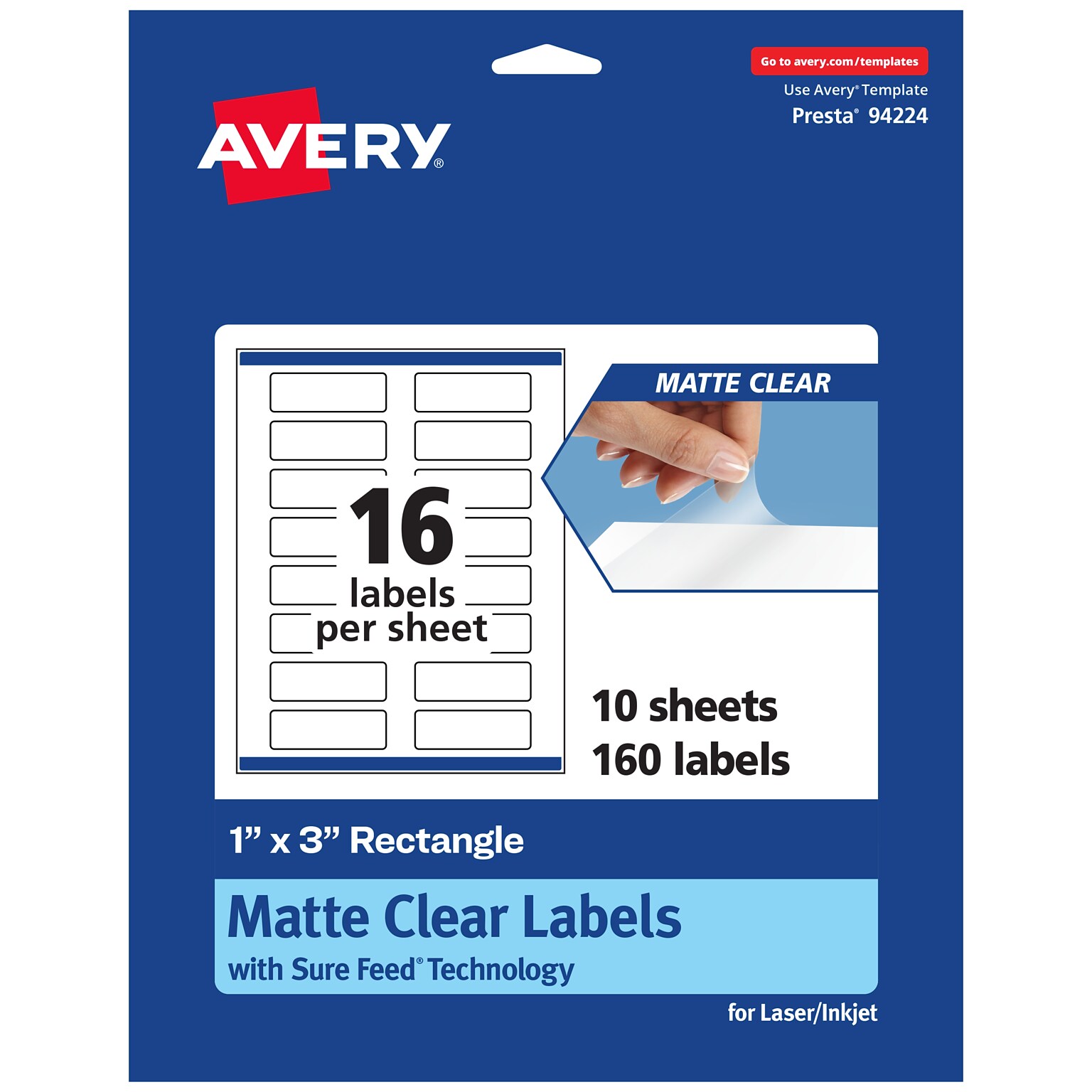 Avery Laser/Inkjet Multipurpose Rectangle Labels, 1 x 3, Clear, 160 Labels/Pack (94224)