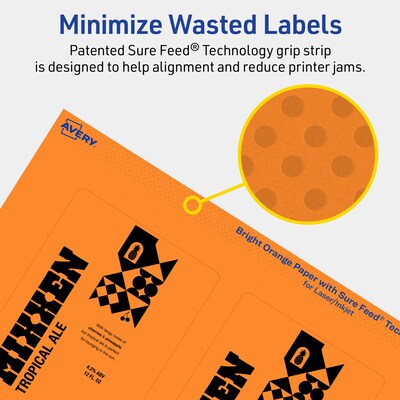 Avery Laser/Inkjet Multipurpose Rectangle Labels, 4" x 3", Bright Orange, 320/Box (94252)