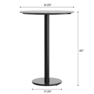 Flash Furniture Acadia 31.25" Round Wooden Dining Table with Round Base, Gray Faux Concrete/Black Base (STRD31CGTR18B)