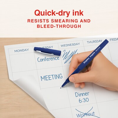 Staples Inspire Felt Tip Pen, Medium Point, 0.7mm, Blue Ink, Dozen (ST63327)