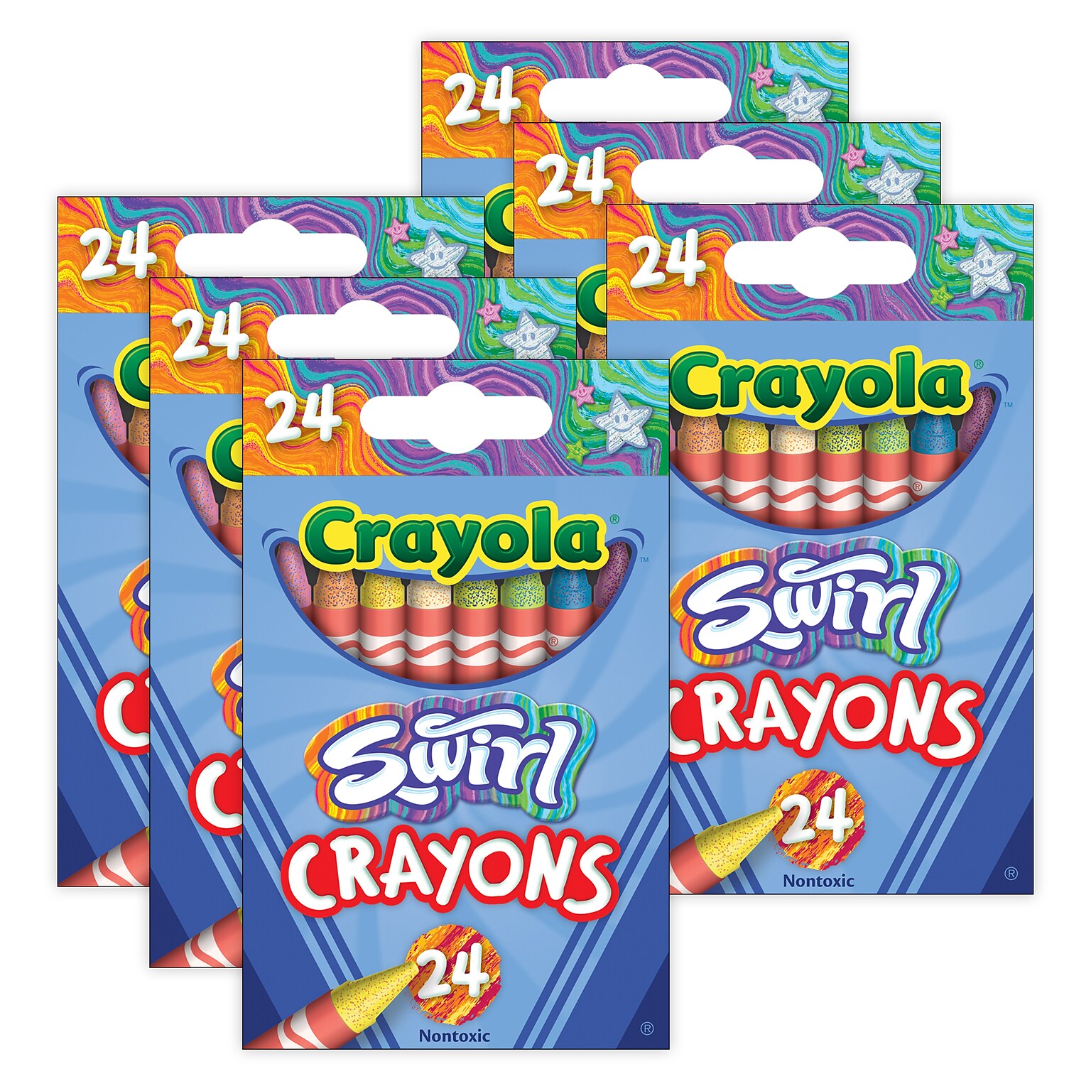 Crayola Swirl Crayons, Assorted Colors, 24/Pack, 6 Packs/Bundle (BIN523439-6)