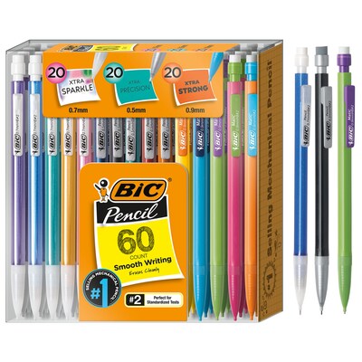 BIC Xtra Variety Pack Mechanical Pencils, Various Tips, #2 Lead, 60/Pack (WX7TG026-BLK)
