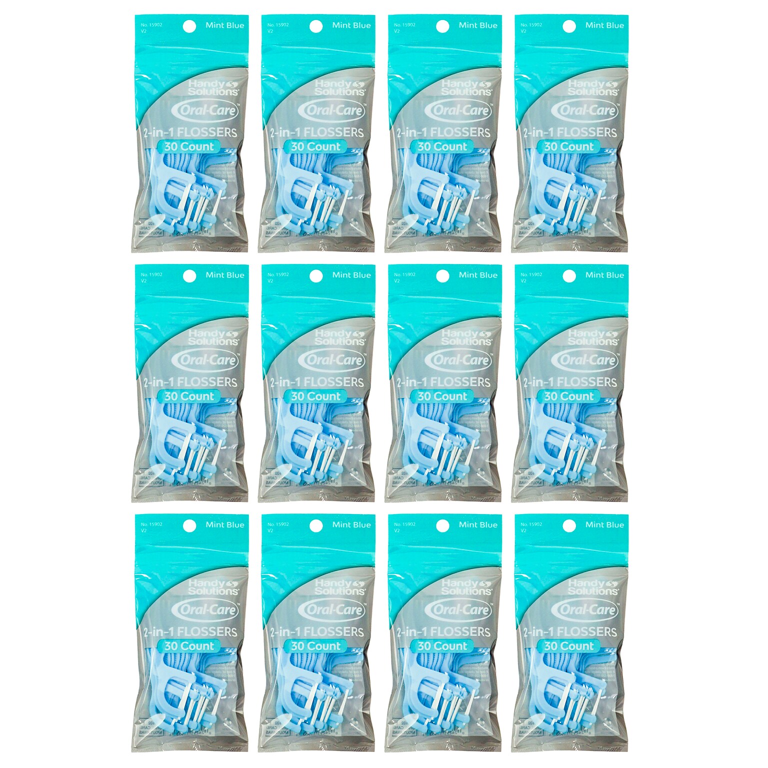 Handy Solutions 2 in 1 Dental Flossers, 30 Flossers/Pack, 12 Packs/Box, 24 Boxes/Carton