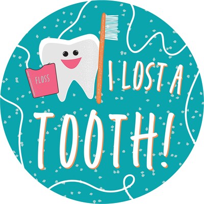 Barker Creek Lost a Tooth Stickers/Badges, 2.37" Dia., Multicolored, 32/Pack (3200)