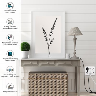GoGreen Power Wall Tap, 6 Outlet, White, 3/Pack (GG-16000TW)
