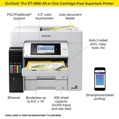 Epson EcoTank Pro ET-5880 Wireless All-in-One Cartridge-Free SuperTank Office Printer with PCL/Postscript Support