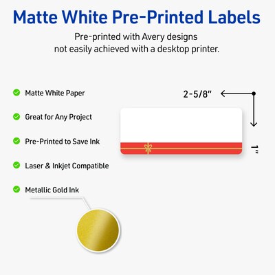 Avery Rectangle Multipurpose Labels, 1 x 2-5/8, White, 160/Pack (19479370547)