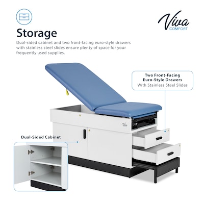 Viva Comfort Slimline Exam Table Base with Leg Rest, Step Stool and Drawers, 420 lbs. Capacity, Blue (ADI996-FBASE-M2-BLU)