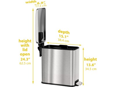 HLS Commercial Stainless Steel Step Trash Can with Hinged Lid, 3-Gallon, Silver (HLSS03RFR)