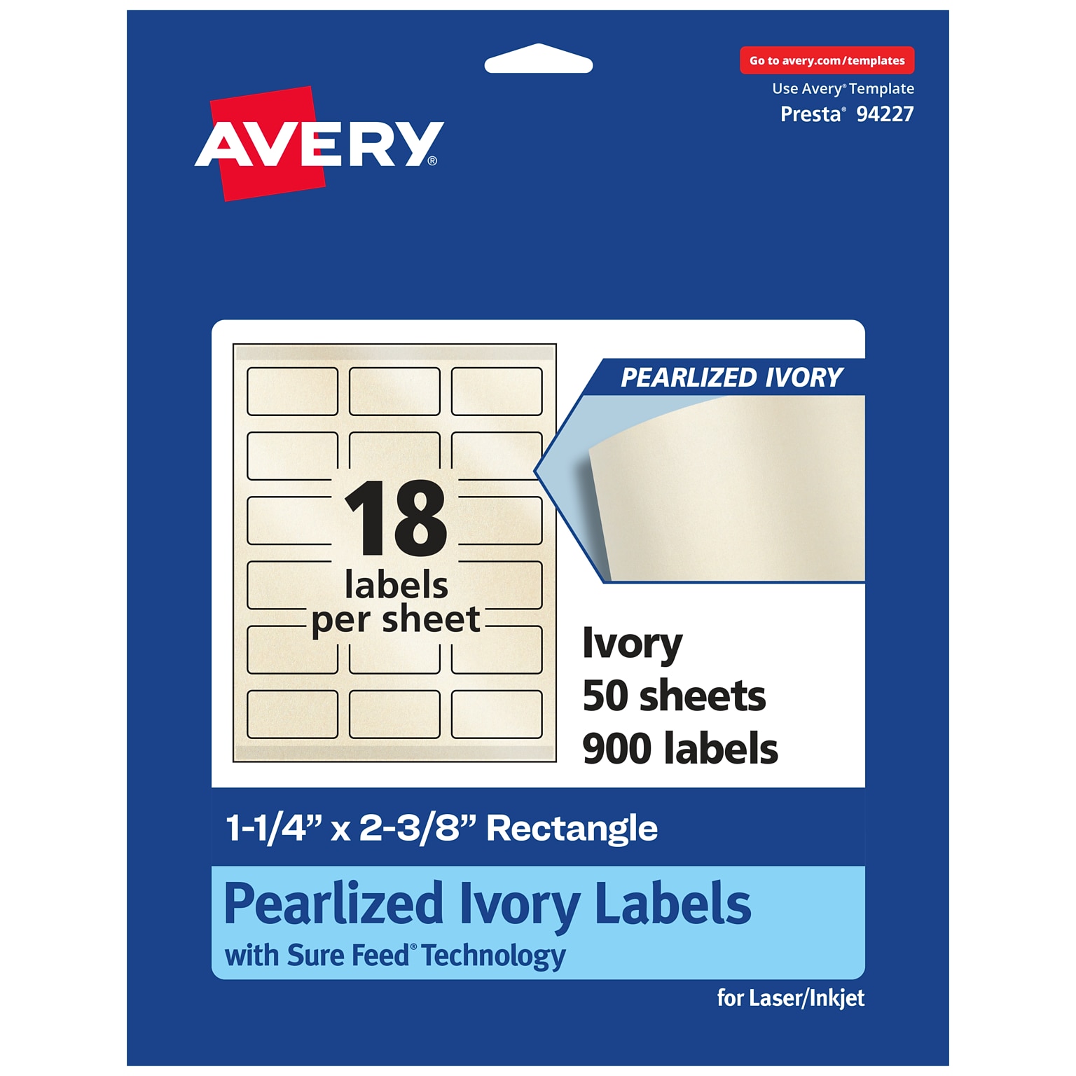 Avery Pearlized Ivory Rectangle Multipurpose Labels, 1-1/4 x 2-3/8, Ivory, 900/Box (94227)