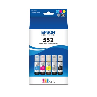 Epson T552 Cyan/Yellow/Magenta/Photo Black/Gray High Yield Ink Cartridge, 5/Pack (T552920-S)