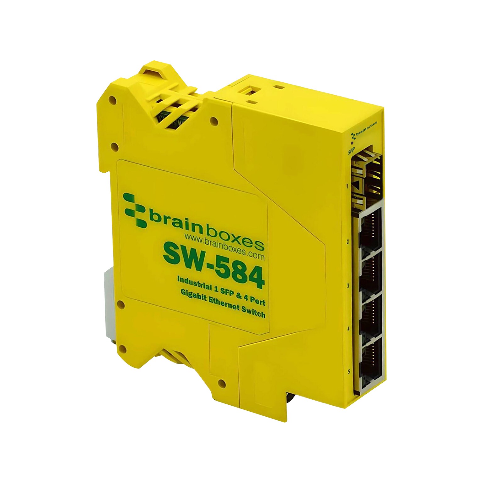 Brainboxes Industrial 4-Port Gigabit Ethernet Unmanaged Switch, Yellow (SW-584)