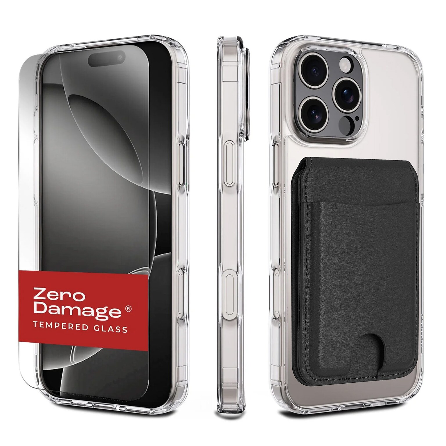 SaharaCase Classic Series Case and Tempered Glass Kit with MagSafe Wallet Bundle for iPhone 16 Pro Max, Clear/Black, (CP00707)