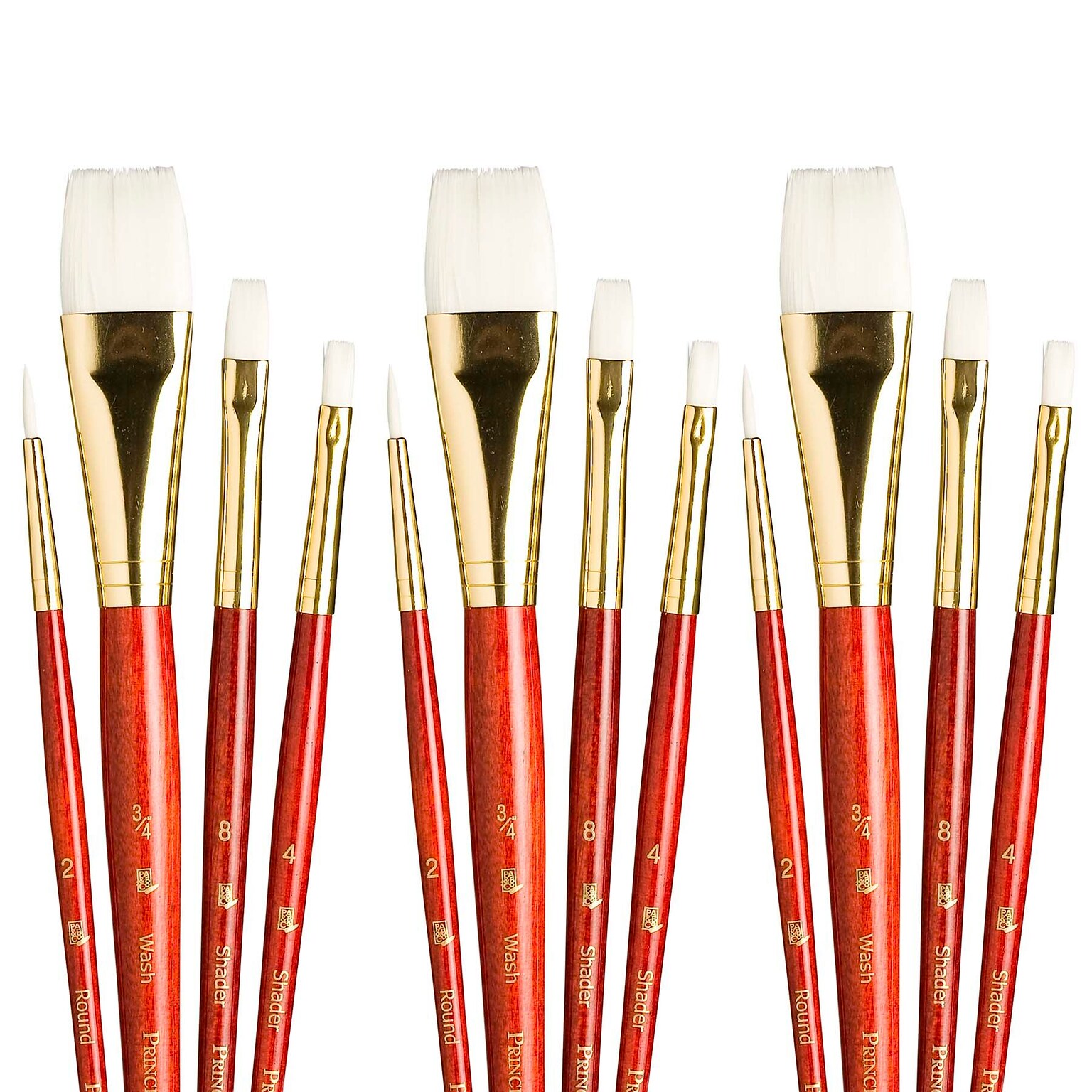 Princeton RealValue Mixed Media Synthetic Taklon Variety Brush Set, Red, 4/Set, 3 Sets/Bundle (PBXPR9125-3)