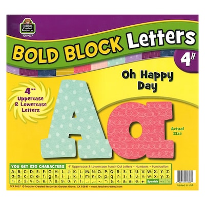 Teacher Created Resources Oh Happy Day 4" Bold Block Letters, Assorted Colors, 230/Pack (TCR9037)