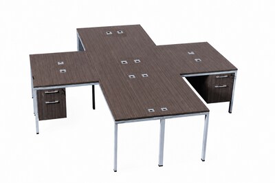 Boss Office Products Simple System 71W L-Shaped Desk with Pedestal, Driftwood, 4/Set (SGSD019-203)