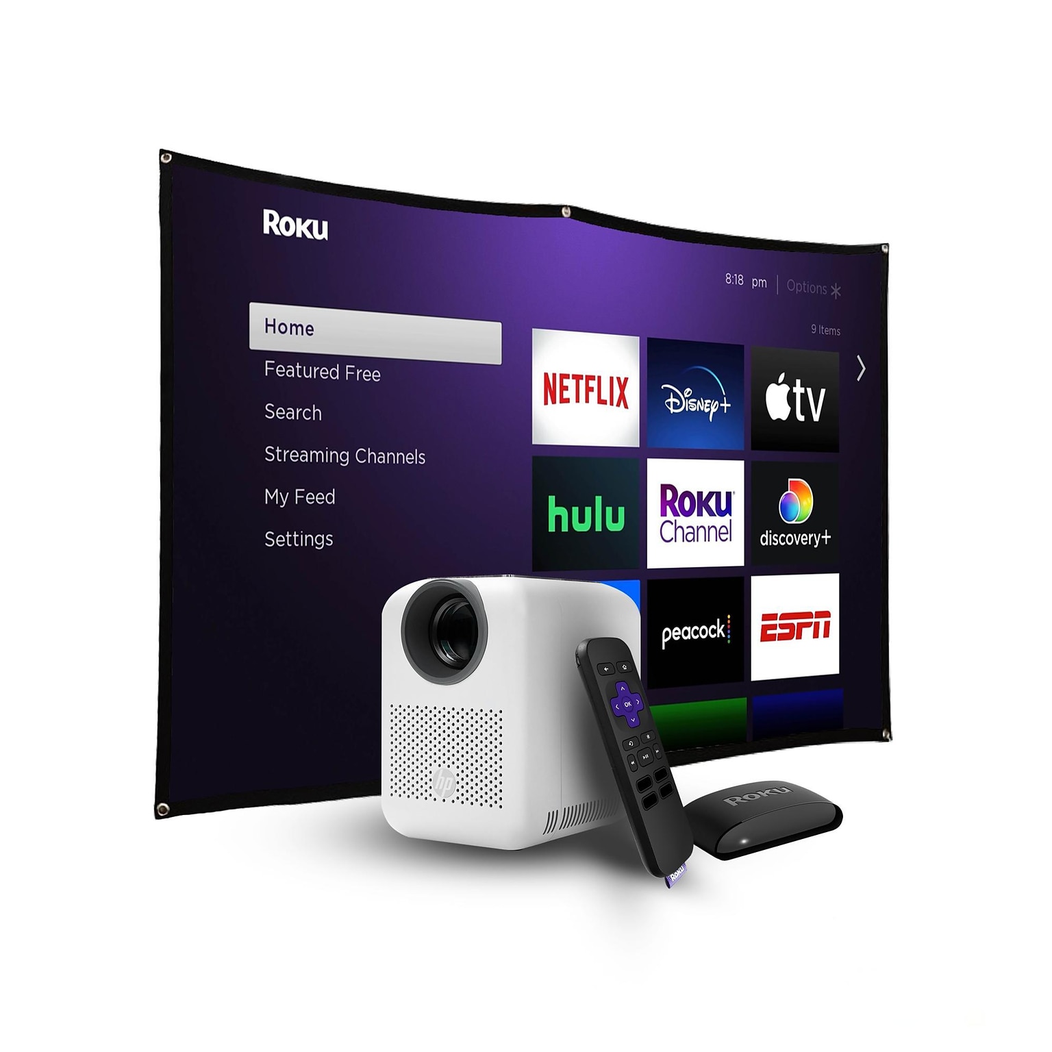 HP CC180 Projector with Roku and 80 Projector, White
