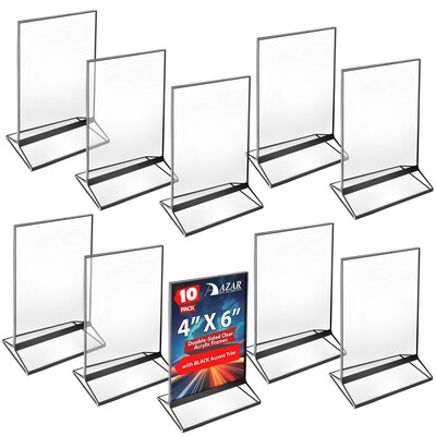 Azar Card Holder, Desktop/Countertop, Top/Side Loading Acrylic, 10/Pack (152792-BLK-10PK)