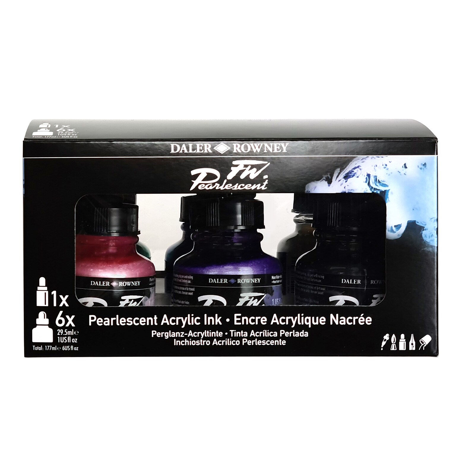 Daler-Rowney FW Acrylic Ink, Assorted Pearlescent Colors, 29.5ml, 7/Set (DRW603200007)