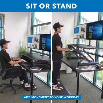 Mount-It! 47"W Electric Adjustable Standing Desk Converter with Dual Monitor Mount and USB Charging Port, Black (MI-8054)